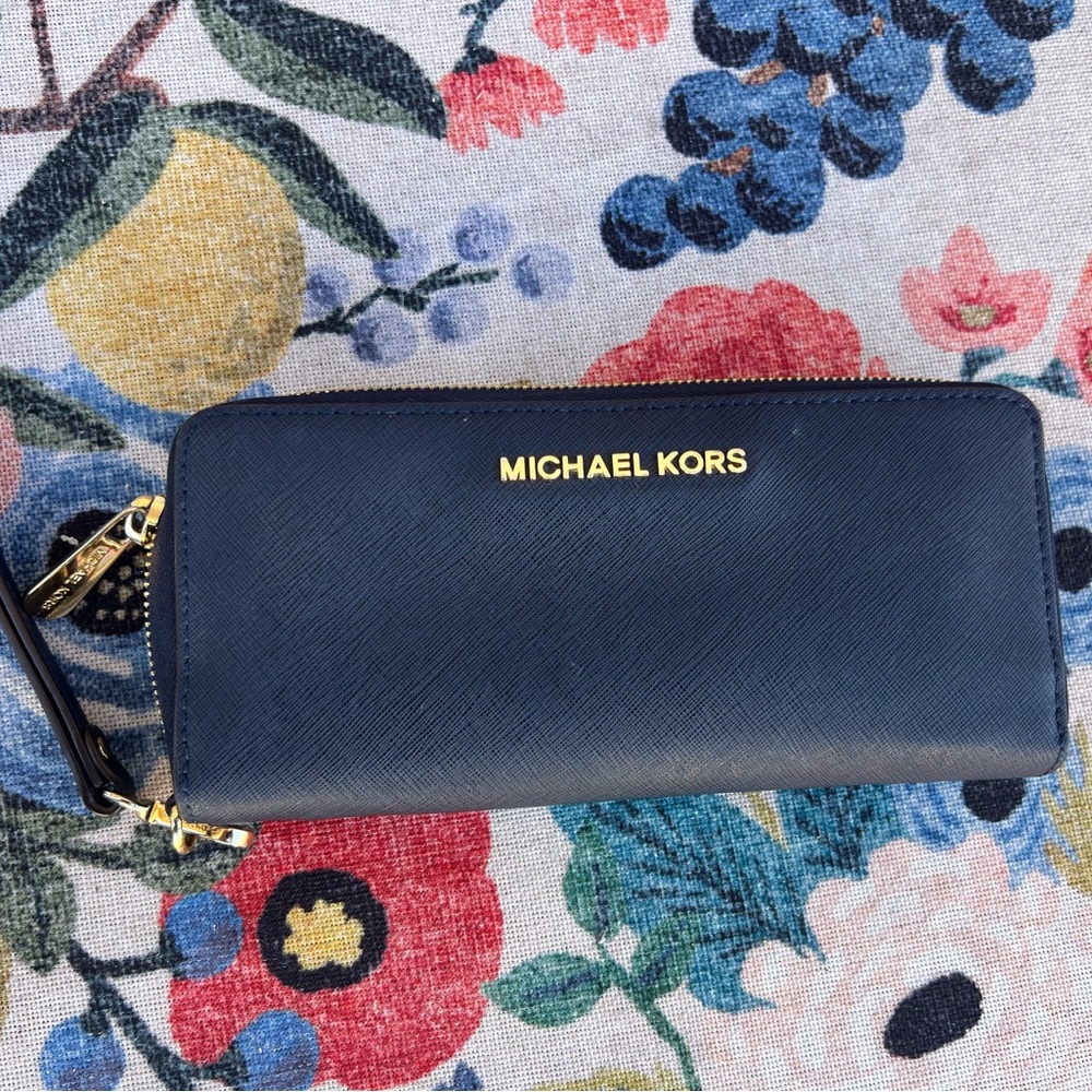 Michael Kors Jet Set Navy Blue Wallet with Gold Details